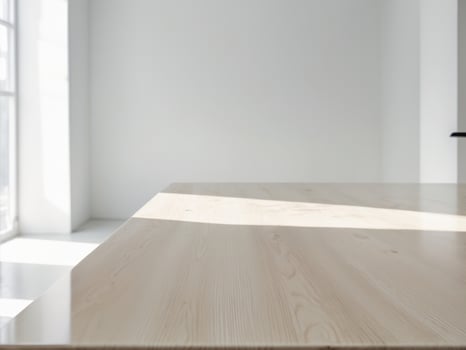Empty table in a white room with a window photo