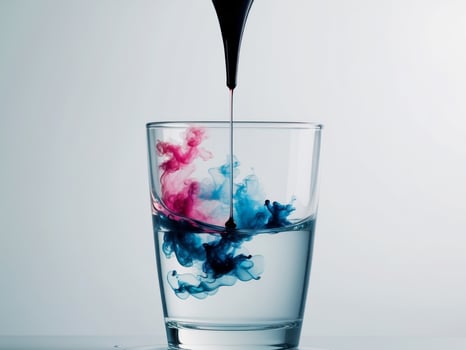 A glass of water with colored ink being poured into it photo