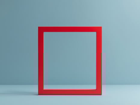 Minimalistic Composition with a Red Square Frame on a Light Blue Background. photo