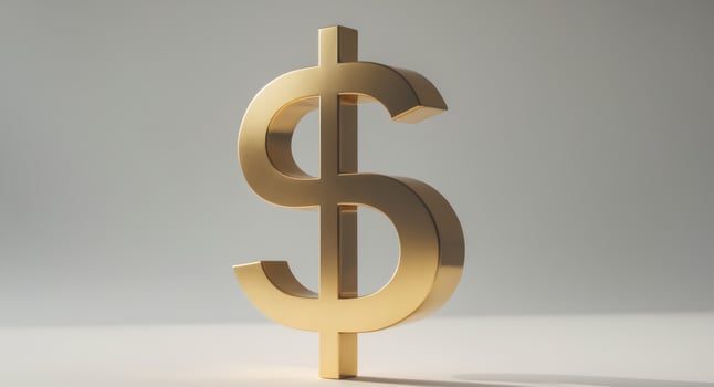 Golden Dollar Sign on a White Background. Financial Wealth and Success Concept. photo