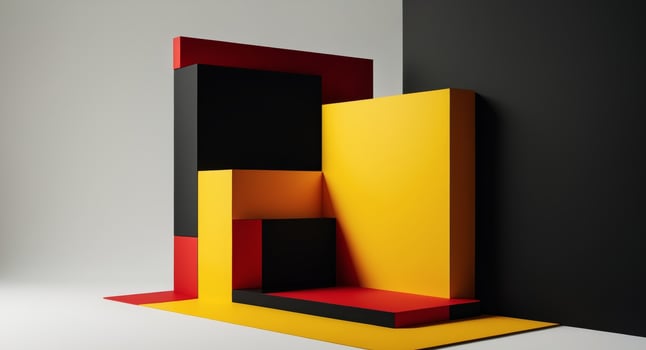 Abstract Geometric Composition with Red, Yellow and Black Rectangular Shapes. photo