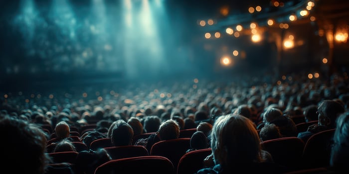 Audience enjoys a captivating performance in a dimly lit theater during an evening show photo