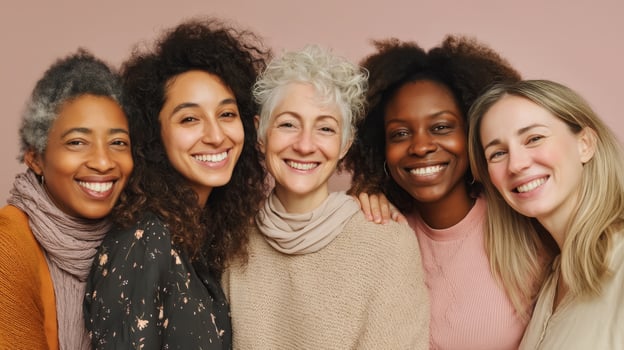 Multicultural group of women smiling together in studio joyful atmosphere photo
