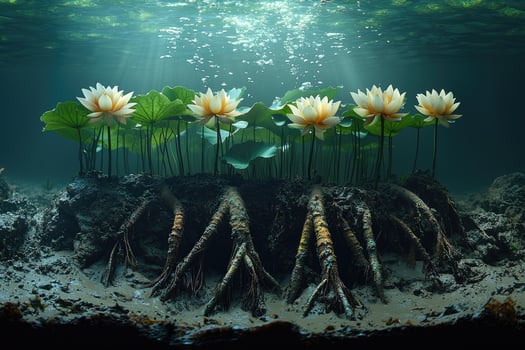 Underwater Lotus Flowers Rooted Deeply In Mud photo