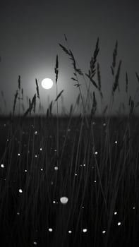 Serene Sunset Grass Field Silhouetted Against Bright Moon and Sky photo