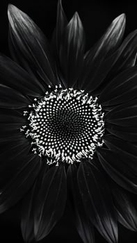Dramatic Black and White Close Up of a Sunflower s Center and Petals photo