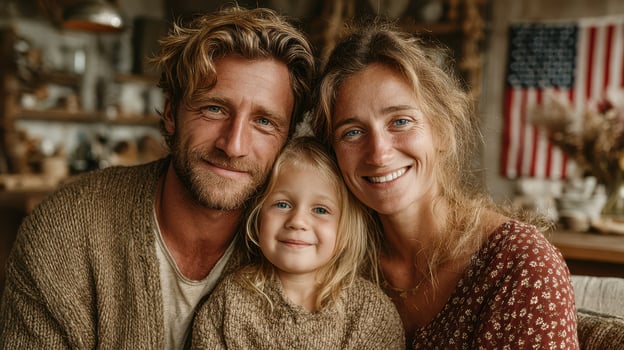 Family enjoying cozy moments together in a rustic home setting during autumn photo