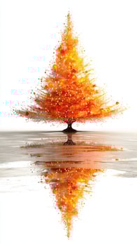 Vibrant orange tree with reflective colors in an artistic forest display during sunset photo