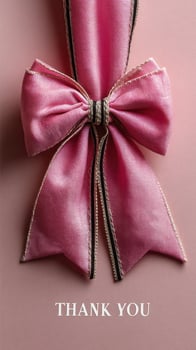 Elegant pink bow with heartfelt thank you message on soft colored background photo