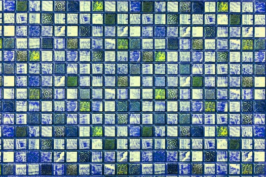 Blue green dirty checkered tiled abstract background photo
