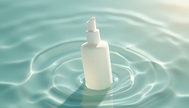 White Bottle in Water with Ripples photo