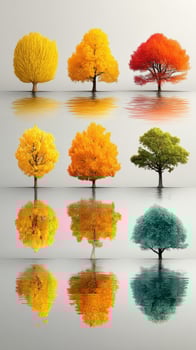 Colorful trees reflecting in still water during autumn in a serene landscape photo