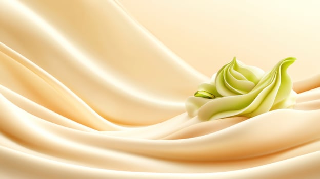 Delicate flower icing adorns soft waves of silk. Luxury concept for skincare or beauty product photo