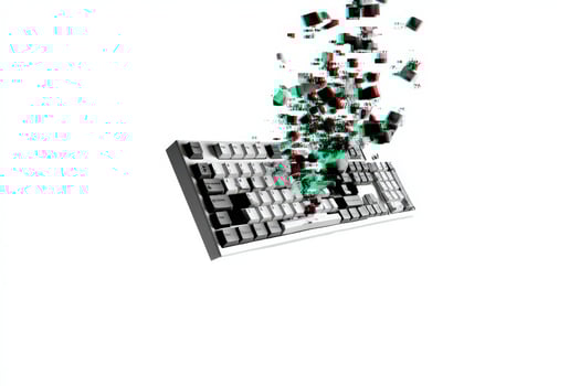 Floating keyboard keys create a dynamic visual of technology in mid-air photo
