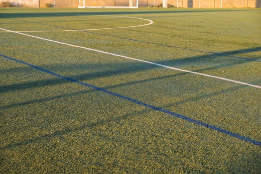 artificial turf sports field with white markings at sunset photo