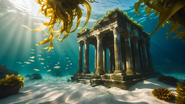 Underwater Ruin with Fish and Seaweed photo