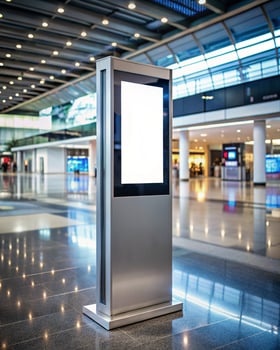 An empty billboard stands in an airport photo