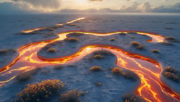 Glowing River Landscape with Sunset photo