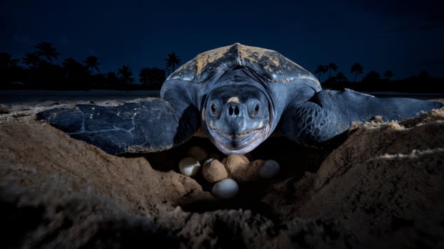 the Leatherback Turtle Nesting 1,500lb Female Laying Eggs at Moonlight photo