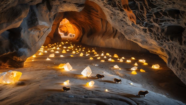 Mouse Family in Glowing Crystal Cave Scenery photo