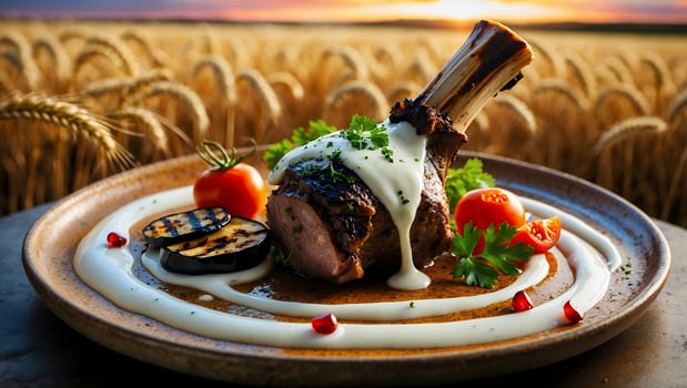 Gourmet Lamb Shank with Creamy Sauce Plated for Fine Dining photo