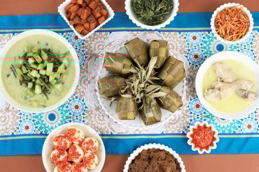 Top View Menu Ketupat Lebaran with Various Side Dish photo