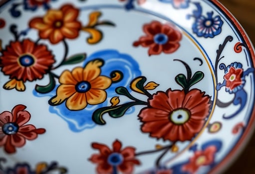 Close up of a colorful plate with flowers photo