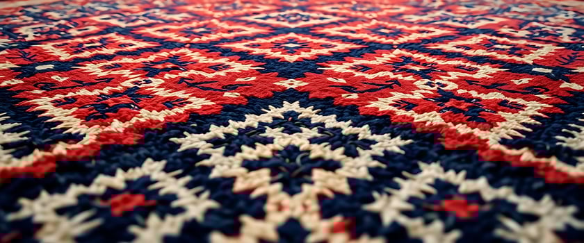 red, white and blue rug on the floor photo