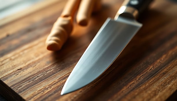 knife on a cutting board with a knife next to it photo