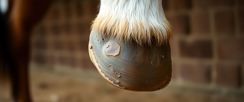 close up of a horse's shoe with a brick wall in the background photo