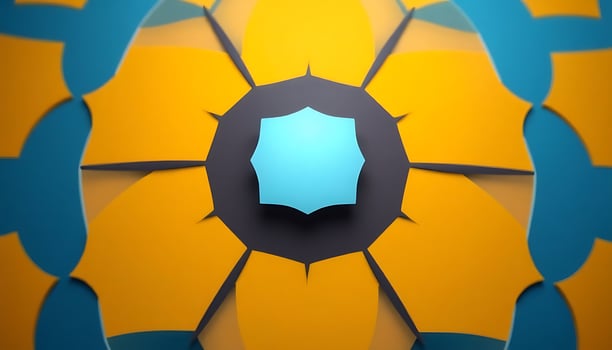 A colorful flower with a blue center on a yellow background photo