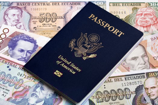 American passport on Ecuadorian Sucre photo