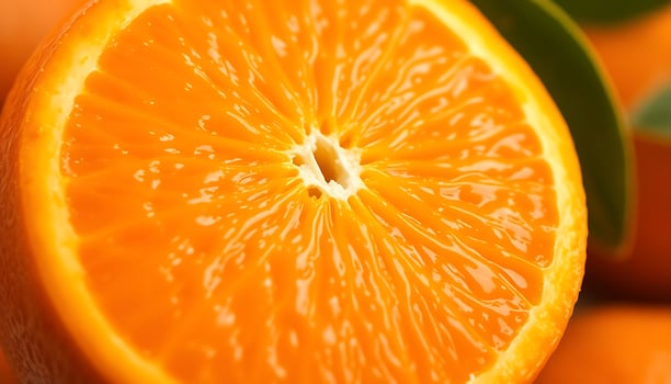close up of a sliced orange on a table photo