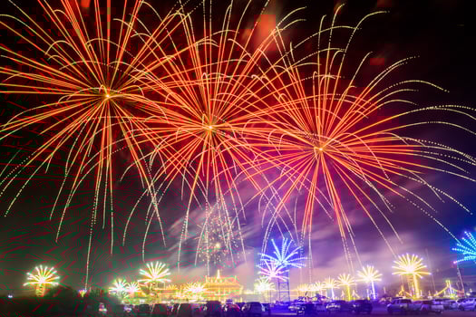 firework on the river at night photo