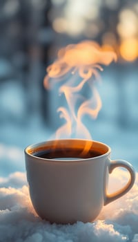 cup of hot coffee is sitting in the snow photo