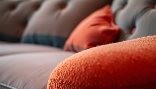 close up of a couch with many pillows photo