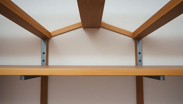 wooden shelf with metal brackets on it photo
