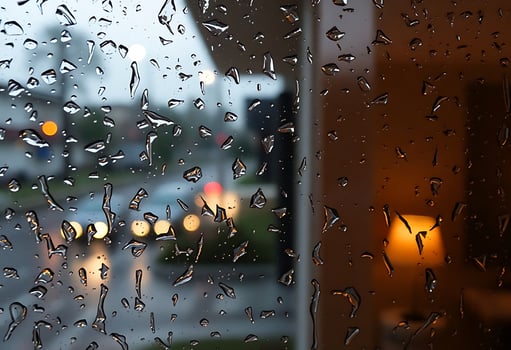 rain drops on a window with a street in the background photo