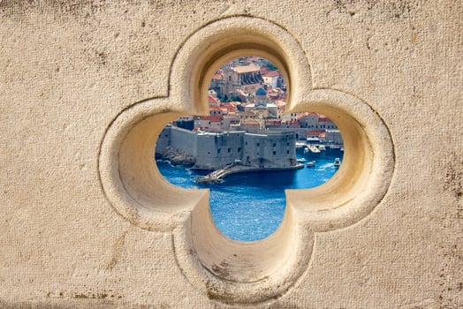 View of the old town Dubrovnik Through Stone Window View photo