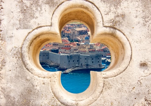 Dubrovnik through stone window view photo