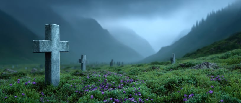 Mysterious graveyard shrouded in mist scenic landscape atmospheric photography tranquil view photo