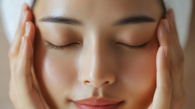 Close-up of a person's face during a facial treatment. photo