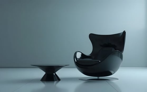 Modern black furniture arrangement in a minimalist room. photo