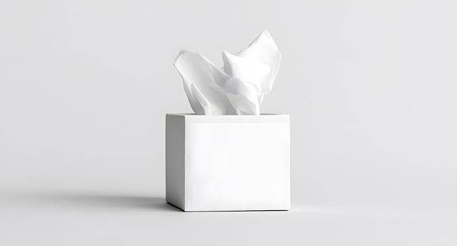 White tissue box with tissues. photo