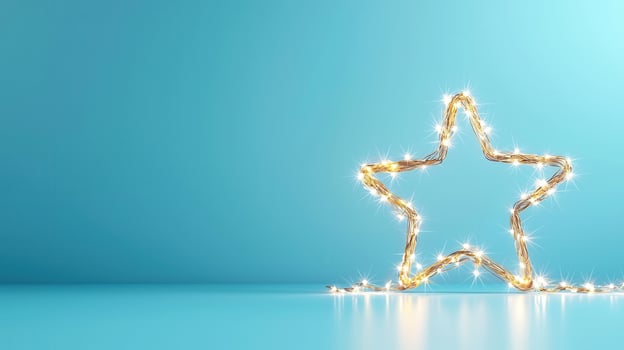 Luminous star fairy lights casting soft radiance against ambiance background, generating turquoise celebratory magical photo