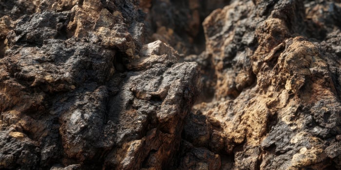 Close up detailed texture of rugged volcanic rock formation photo