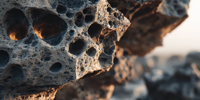 Close up of porous volcanic rock surface in nature photo