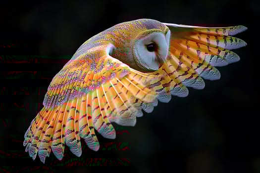 Majestic Barn Owl in Flight Against Dark Background - Wildlife Photography for Nature Posters photo