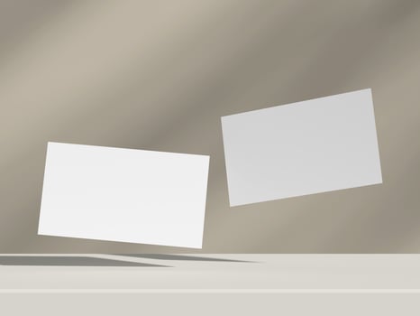 Floating business cards in minimal design with soft shadows on beige-gray background photo