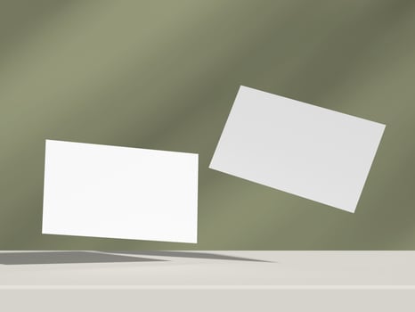 Creative business card mockup with green background and floating layout photo